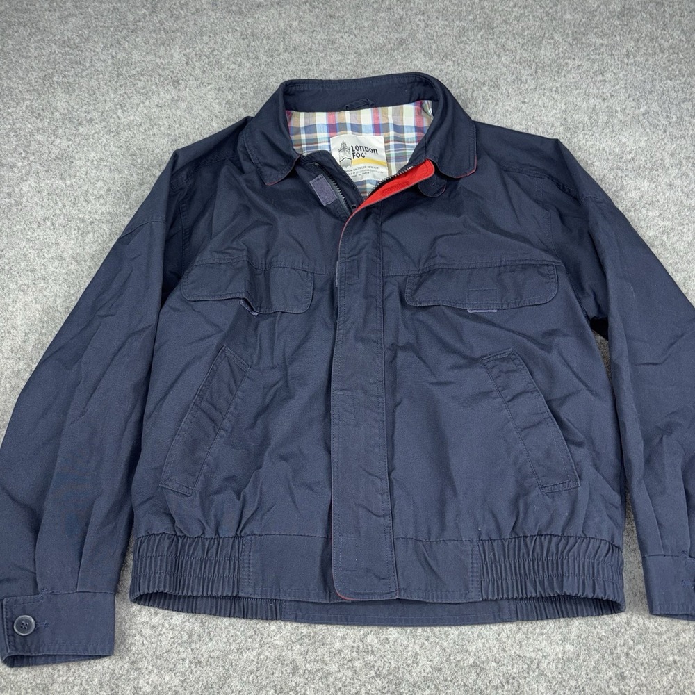 Vintage London Fog Jacket Men's Medium Navy Plaid Lined Harrington Bomber 90s